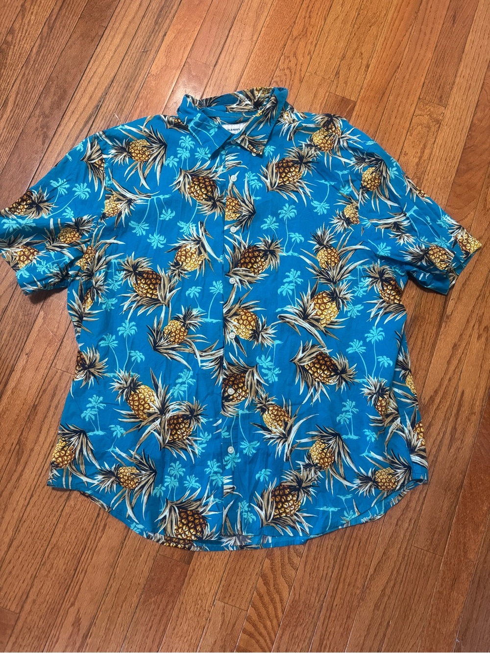Old Navy Teal Blue Tropical Pineapple Button-Down Shirt